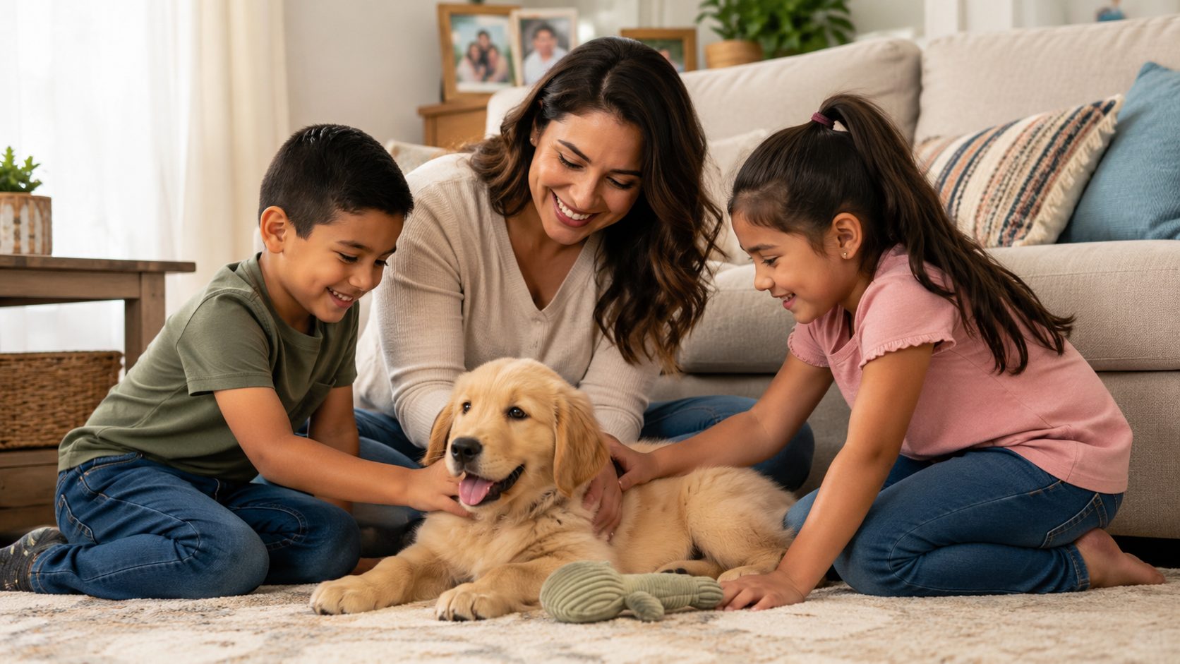Familia feliz con su cachorro en Batavia